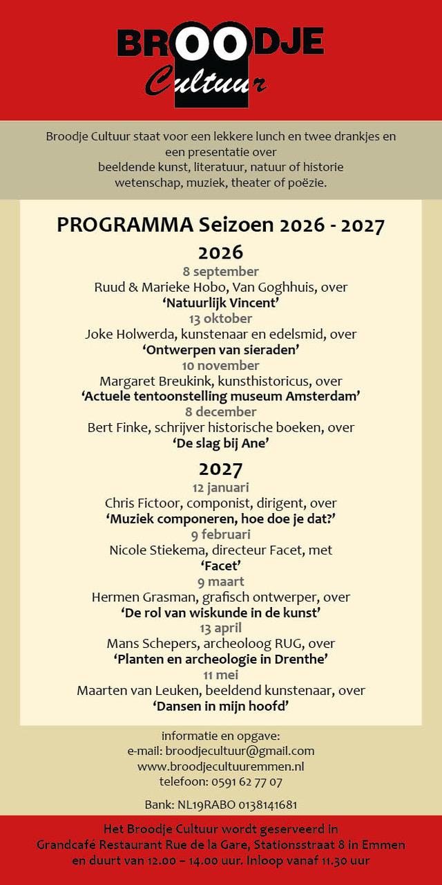Broodje Cultuur programma 2026-2027